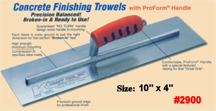 10" x 4" Concrete & Cement Finishing Trowel W/ProForm Handle